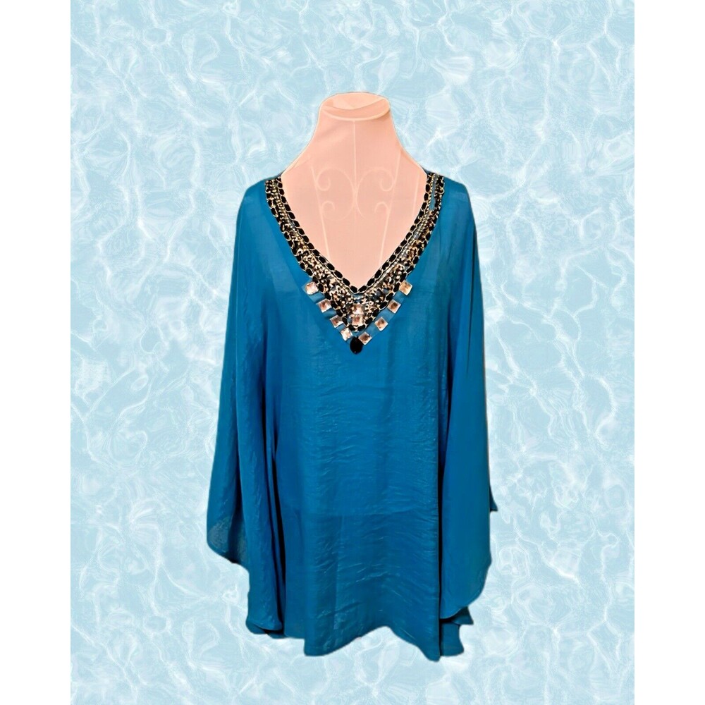 "@Zacar" By JMP Women’s Beaded Caftan Beach Cover Up Elegant Tunic One Size NWT